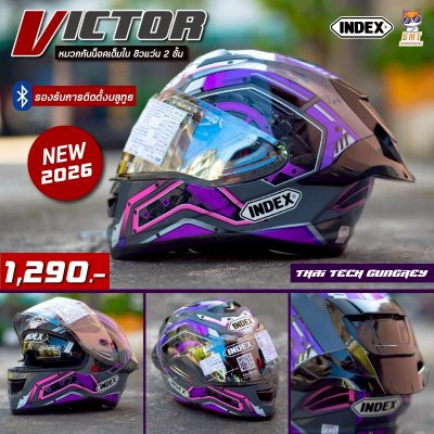 หมวกกันน็อก INDEX VICTOR ลาย THAI TECHกันเกรย์ ชิวแว่น 2ชั้น