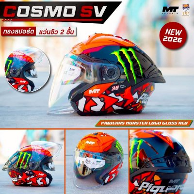 หมวกกันน็อกครึ่งใบ MT Cosmo SV ลาย PIQUERAS MONSTER LOGO GLOSS RED