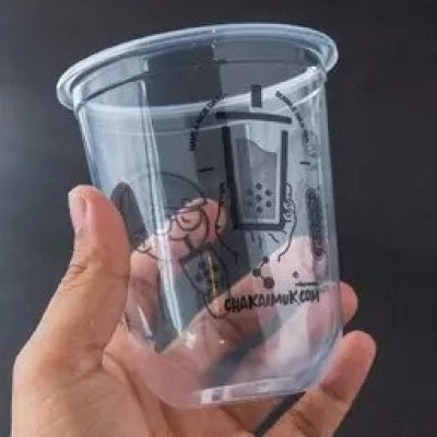 แก้ว PP ทรงยู พิมพ์ลายชาไข่มุก 16 ออนซ์