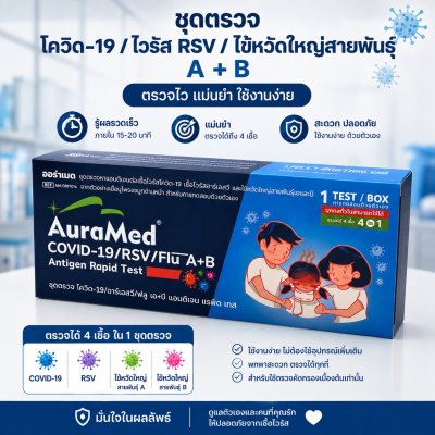 ชุดตรวจ Flu A/B+Covid-19+RSV 4in1 ยี่ห้อ Auramed (1Test/box)