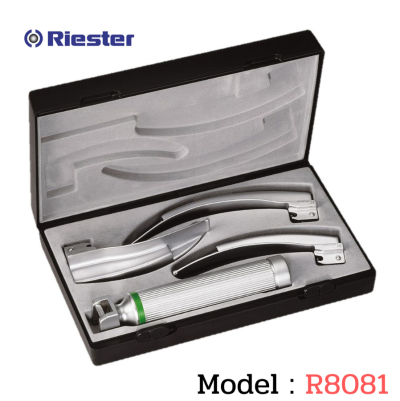 เครื่องมือส่องหลอดลม Laryngoscope รุ่น R8081 Ri-Modul Macintosh (Fiber Optic) , blade โค้ง 2,3,4 LED 2.5V C Handle (แบบไม่หุ้มท่อนำแสง) Riester , Germany