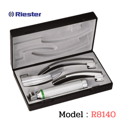 เครื่องมือส่องหลอดลม Laryngoscope รุ่น R8140 Ri-Modul Macintosh (Fiber Optic) , blade โค้ง 2,3,4 XL 3.5V C Handle (แบบไม่หุ้มท่อนำแสง) Riester , Germany