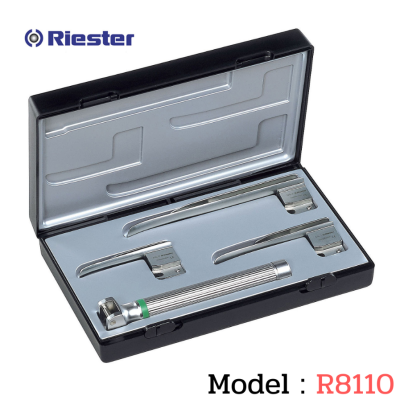 เครื่องมือส่องหลอดลม Laryngoscope รุ่น R8110 Miller (Fiber Optic) blade ตรง 0,1,2 XL 2.5V AA Handle (แบบไม่หุ้มท่อนำแสง) Riester , Germany