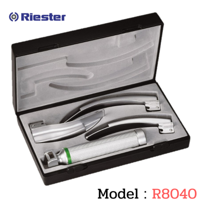 เครื่องมือส่องหลอดลม Laryngoscope รุ่น R8040 Macintosh (Fiber Optic) blade โค้ง 2,3,4 XL 2.5V C Handle (แบบหุ้มท่อนำแสง) Riester , Germany
