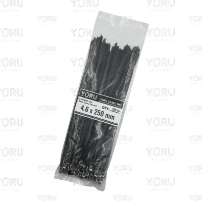 เคเบิ้ลไทร์ สแตนเลส 304 พ่นสีดำ ความยาว 10 นิ้ว x กว้าง 4.6 มิลลิเมตร (แพ็คใหญ่ 100 เส้น/แพ็ค)