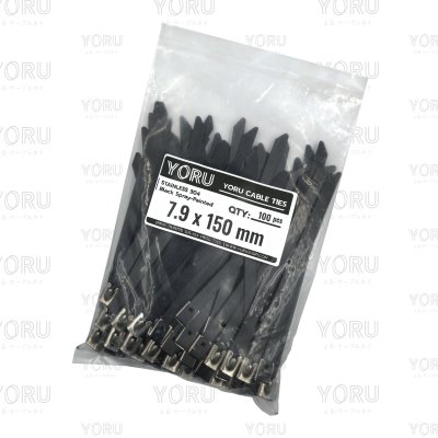 เคเบิ้ลไทร์ สแตนเลส 304 พ่นสีดำ ความยาว 6 นิ้ว x กว้าง 7.9 มิลลิเมตร (แพ็คใหญ่ 100 เส้น/แพ็ค)