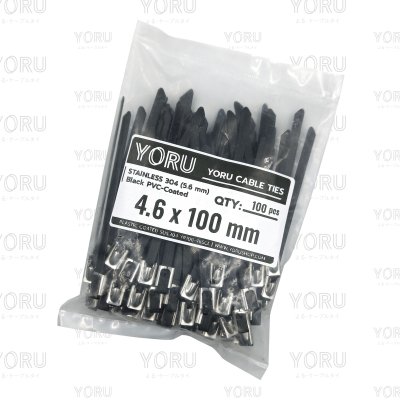 เคเบิ้ลไทร์ สแตนเลส 304 สีดำ เคลือบ PVC ยาว 4 นิ้ว x กว้าง 4.6 มิลลิเมตร (แพ็คใหญ่ 100 เส้น/แพ็ค)