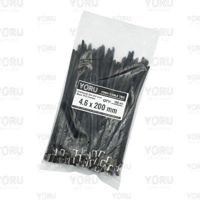 เคเบิ้ลไทร์ สแตนเลส 304 สีดำ เคลือบ PVC ยาว 8 นิ้ว x กว้าง 4.6 มิลลิเมตร (แพ็คใหญ่ 100 เส้น/แพ็ค)