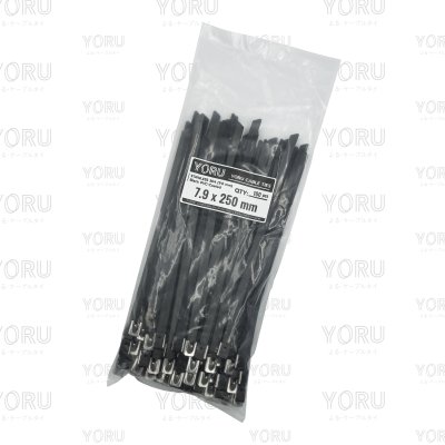 เคเบิ้ลไทร์ สแตนเลส 304 สีดำ เคลือบ PVC ยาว 10 นิ้ว x กว้าง 7.9 มิลลิเมตร (แพ็คใหญ่ 100 เส้น/แพ็ค)