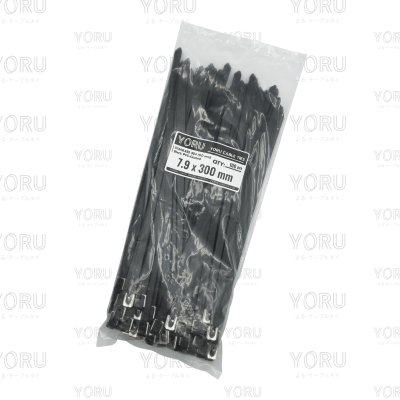 เคเบิ้ลไทร์ สแตนเลส 304 สีดำ เคลือบ PVC ยาว 12 นิ้ว x กว้าง 7.9 มิลลิเมตร (แพ็คใหญ่ 100 เส้น/แพ็ค)