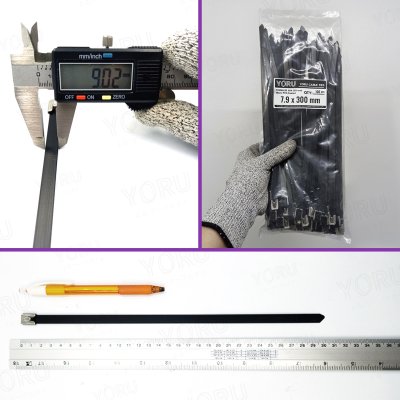 เคเบิ้ลไทร์ สแตนเลส 304 สีดำ เคลือบ PVC ยาว 12 นิ้ว x กว้าง 7.9 มิลลิเมตร (แพ็คใหญ่ 100 เส้น/แพ็ค)
