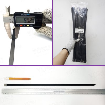เคเบิ้ลไทร์ สแตนเลส 304 สีดำ เคลือบ PVC ยาว 20 นิ้ว x กว้าง 7.9 มิลลิเมตร (แพ็คใหญ่ 100 เส้น/แพ็ค)