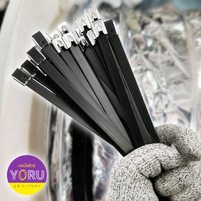 เคเบิ้ลไทร์ สแตนเลส 304 สีดำ เคลือบ PVC ยาว 14 นิ้ว x กว้าง 7.9 มิลลิเมตร (แพ็คใหญ่ 100 เส้น/แพ็ค)