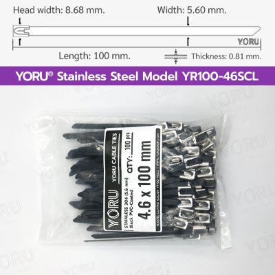 เคเบิ้ลไทร์ สแตนเลส 304 สีดำ เคลือบ PVC ยาว 4 นิ้ว x กว้าง 4.6 มิลลิเมตร (แพ็คใหญ่ 100 เส้น/แพ็ค)
