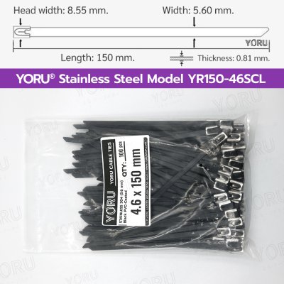 เคเบิ้ลไทร์ สแตนเลส 304 สีดำ เคลือบ PVC ยาว 6 นิ้ว x กว้าง 4.6 มิลลิเมตร (แพ็คใหญ่ 100 เส้น/แพ็ค)