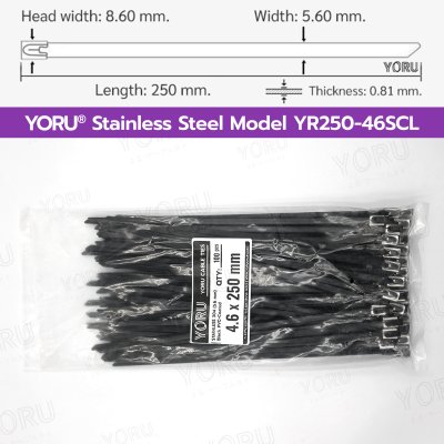 เคเบิ้ลไทร์ สแตนเลส 304 สีดำ เคลือบ PVC ยาว 10 นิ้ว x กว้าง 4.6 มิลลิเมตร (แพ็คใหญ่ 100 เส้น/แพ็ค)