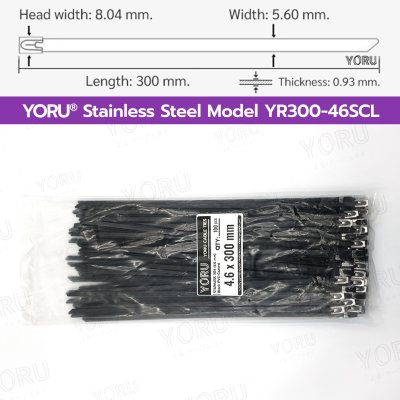 เคเบิ้ลไทร์ สแตนเลส 304 สีดำ เคลือบ PVC ยาว 12 นิ้ว x กว้าง 4.6 มิลลิเมตร (แพ็คใหญ่ 100 เส้น/แพ็ค)