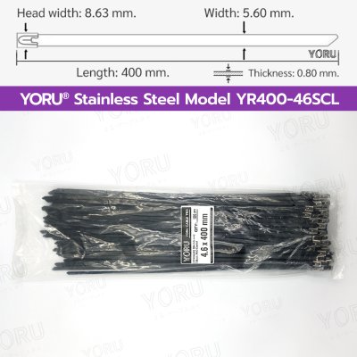 เคเบิ้ลไทร์ สแตนเลส 304 สีดำ เคลือบ PVC ยาว 16 นิ้ว x กว้าง 4.6 มิลลิเมตร (แพ็คใหญ่ 100 เส้น/แพ็ค)