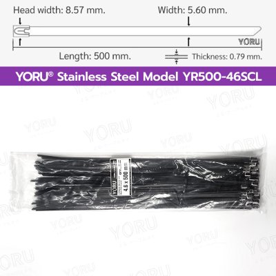 เคเบิ้ลไทร์ สแตนเลส 304 สีดำ เคลือบ PVC ยาว 20 นิ้ว x กว้าง 4.6 มิลลิเมตร (แพ็คใหญ่ 100 เส้น/แพ็ค)
