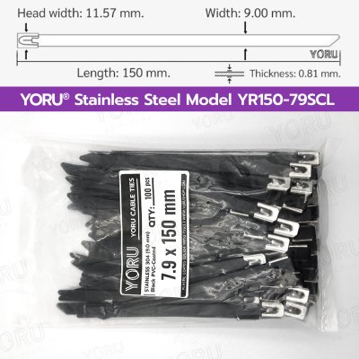 [Template K] เคเบิ้ลไทร์ สแตนเลส 304 กว้าง 7.9 แบบเคลือบ PVC สีดำ หัวบอลล็อค(copy)