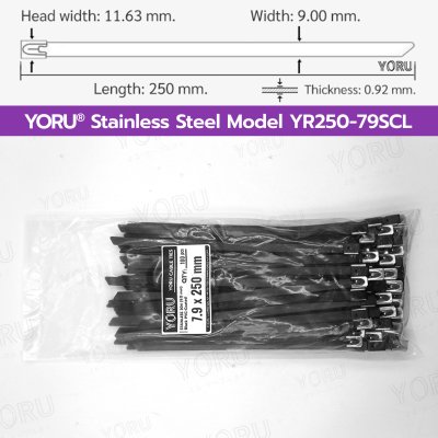 เคเบิ้ลไทร์ สแตนเลส 304 สีดำ เคลือบ PVC ยาว 10 นิ้ว x กว้าง 7.9 มิลลิเมตร (แพ็คใหญ่ 100 เส้น/แพ็ค)