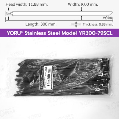 เคเบิ้ลไทร์ สแตนเลส 304 สีดำ เคลือบ PVC ยาว 12 นิ้ว x กว้าง 7.9 มิลลิเมตร (แพ็คใหญ่ 100 เส้น/แพ็ค)