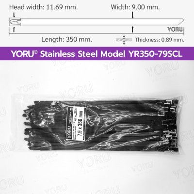 เคเบิ้ลไทร์ สแตนเลส 304 สีดำ เคลือบ PVC ยาว 14 นิ้ว x กว้าง 7.9 มิลลิเมตร (แพ็คใหญ่ 100 เส้น/แพ็ค)