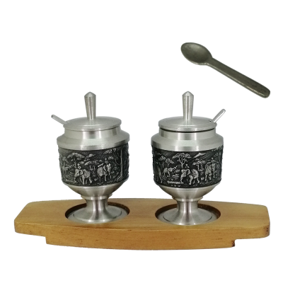 Pewter Condiment Set_Thai Elephant Pattern