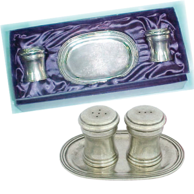 Pewter Salt & Pepper w/ Under Tray in Gift Box