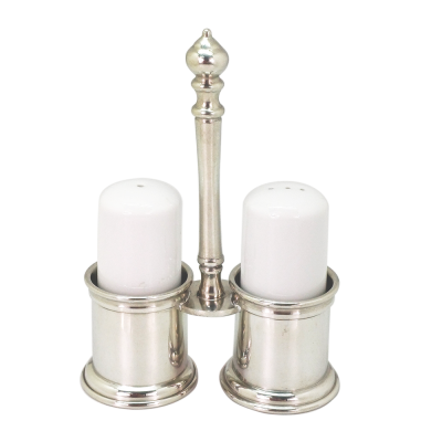 Porcelain Salt & Pepper w/ Pewter Holder