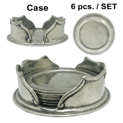 Pewter Set Coaster 6 pcs. With Caddy