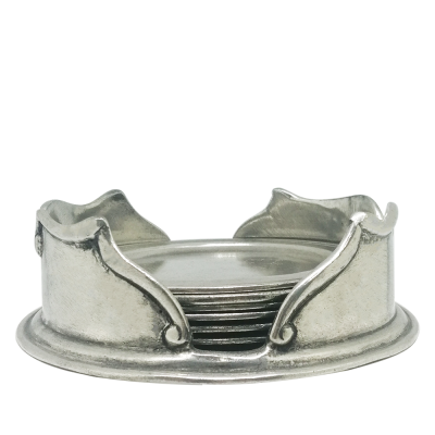 Pewter Set Coaster 6 pcs. With Caddy