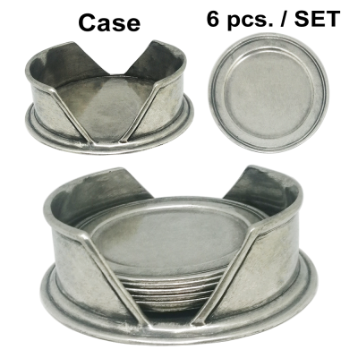 Pewter Set Coaster 6 pcs. With Caddy