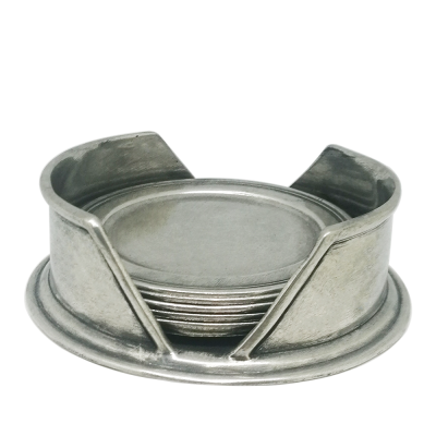 Pewter Set Coaster 6 pcs. With Caddy