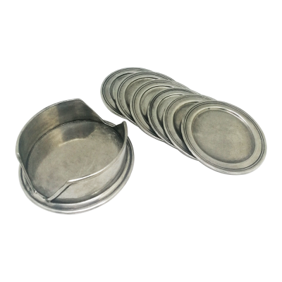 Pewter Set Coaster 6 pcs. With Caddy