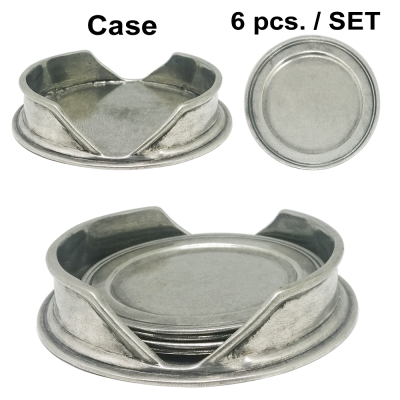 Pewter Set Coaster 6 pcs. With Caddy