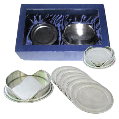 Pewter Set Coaster 6 pcs. With Caddy