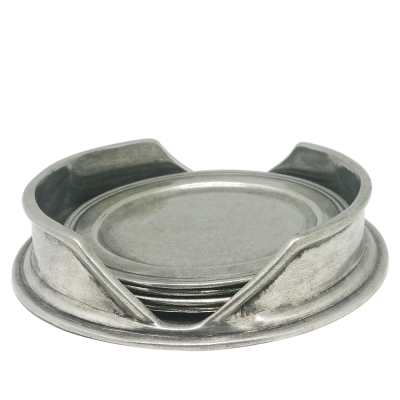 Pewter Set Coaster 6 pcs. With Caddy