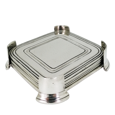 Pewter Set Coaster 6 pcs. With Caddy