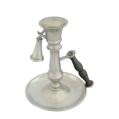 Pewter Night CandleHolder & Snuffer / Wood Handle