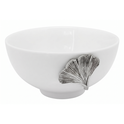 Porcelain Bowl w/Pewter_Ginkgo Leaf