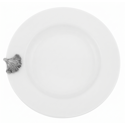 Porcelain Soup Plate w/Pewter_Ginkgo Leaf
