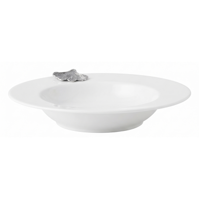 Porcelain Soup Plate w/Pewter_Ginkgo Leaf