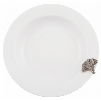 Porcelain Vegetable Bowl w/Pewter_Ginkgo Leaf