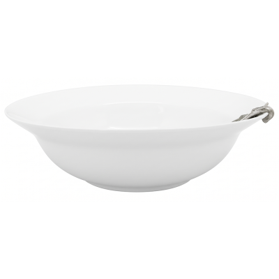 Porcelain Vegetable Bowl w/Pewter_Ginkgo Leaf