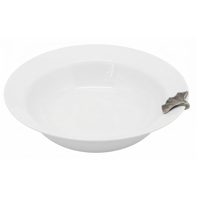 Porcelain Vegetable Bowl w/Pewter_Ginkgo Leaf
