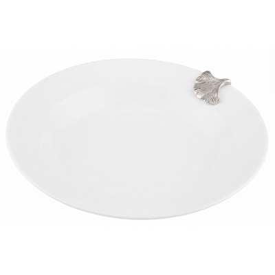 Porcelain Vegetable Bowl w/Pewter_Ginkgo Leaf