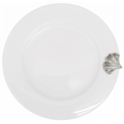 Porcelain Winde Rim Plate w/Pewter_Ginkgo Leaf