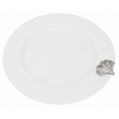 Porcelain Winde Rim Plate w/Pewter_Ginkgo Leaf