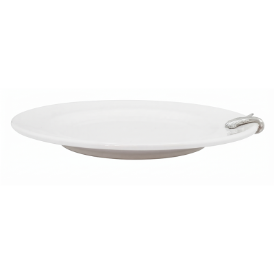 Porcelain Oriental Rim Plate w/Pewter_Ginkgo Leaf